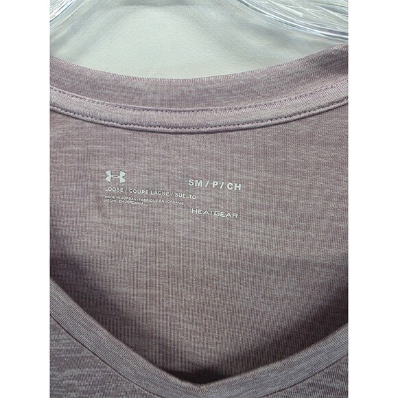 Under Armour Women's S Loose Fit Athletic V-Neck Shirt Heat Gear Heather Pink - Picture 2 of 7